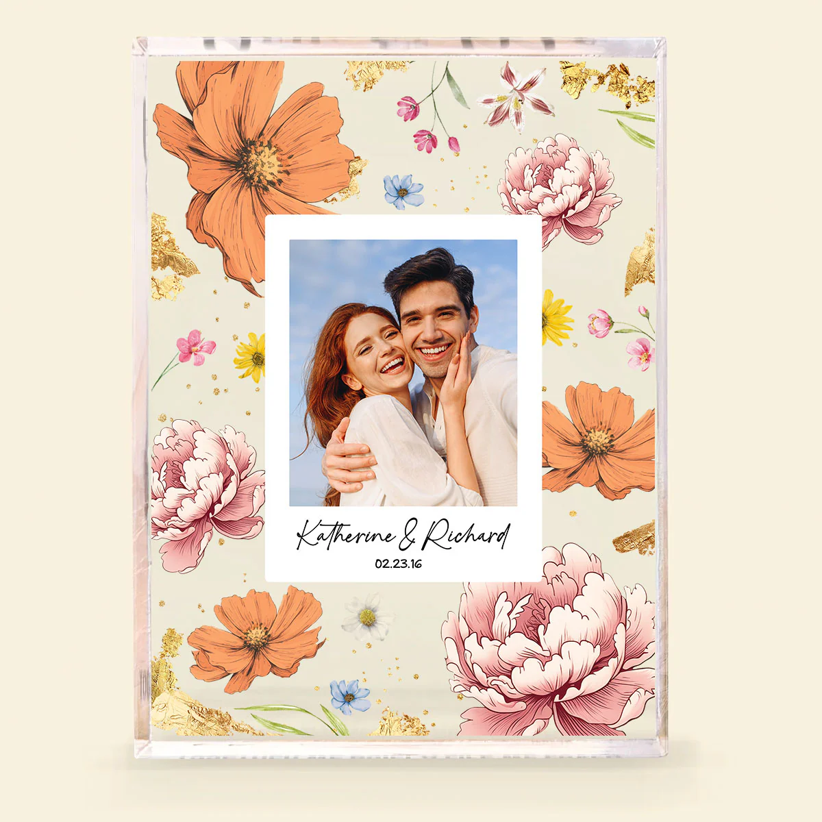 Couple Upload Photo Birth Month Flowers Personalized Acrylic Block Plaque, Anniversary Gift, Gift - Image 3
