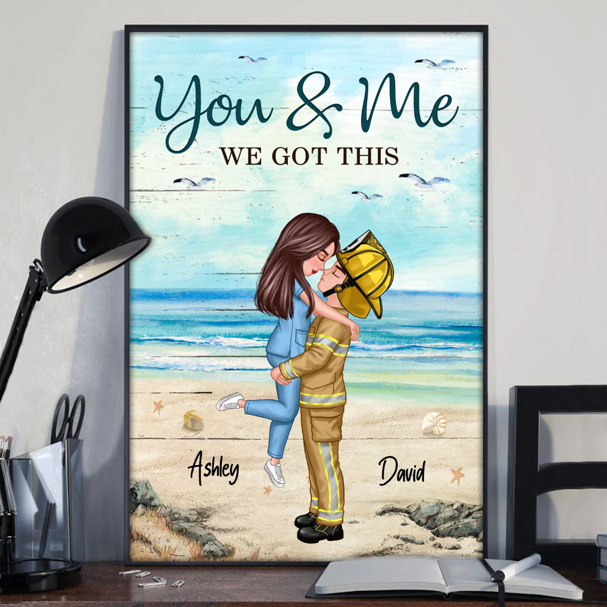 Couple Valentine‘s Day Gifts by Occupation Gift For Her Gift For Him Firefighter, Nurse, Police Officer Personalized Vertical Poster