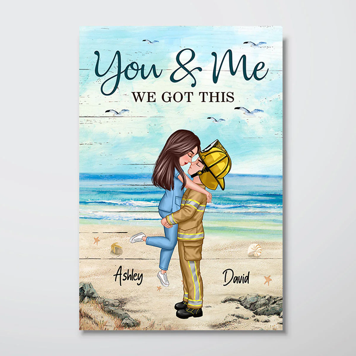 Couple Valentine‘s Day Gifts by Occupation Gift For Her Gift For Him Firefighter, Nurse, Police Officer Personalized Vertical Poster - Image 2