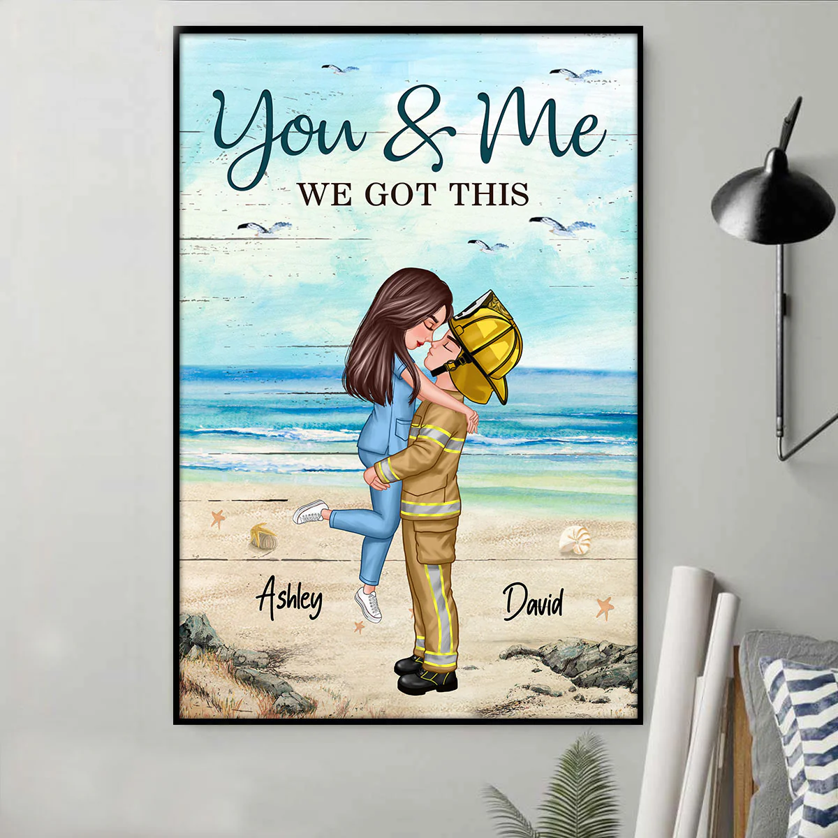 Couple Valentine‘s Day Gifts by Occupation Gift For Her Gift For Him Firefighter, Nurse, Police Officer Personalized Vertical Poster - Image 3
