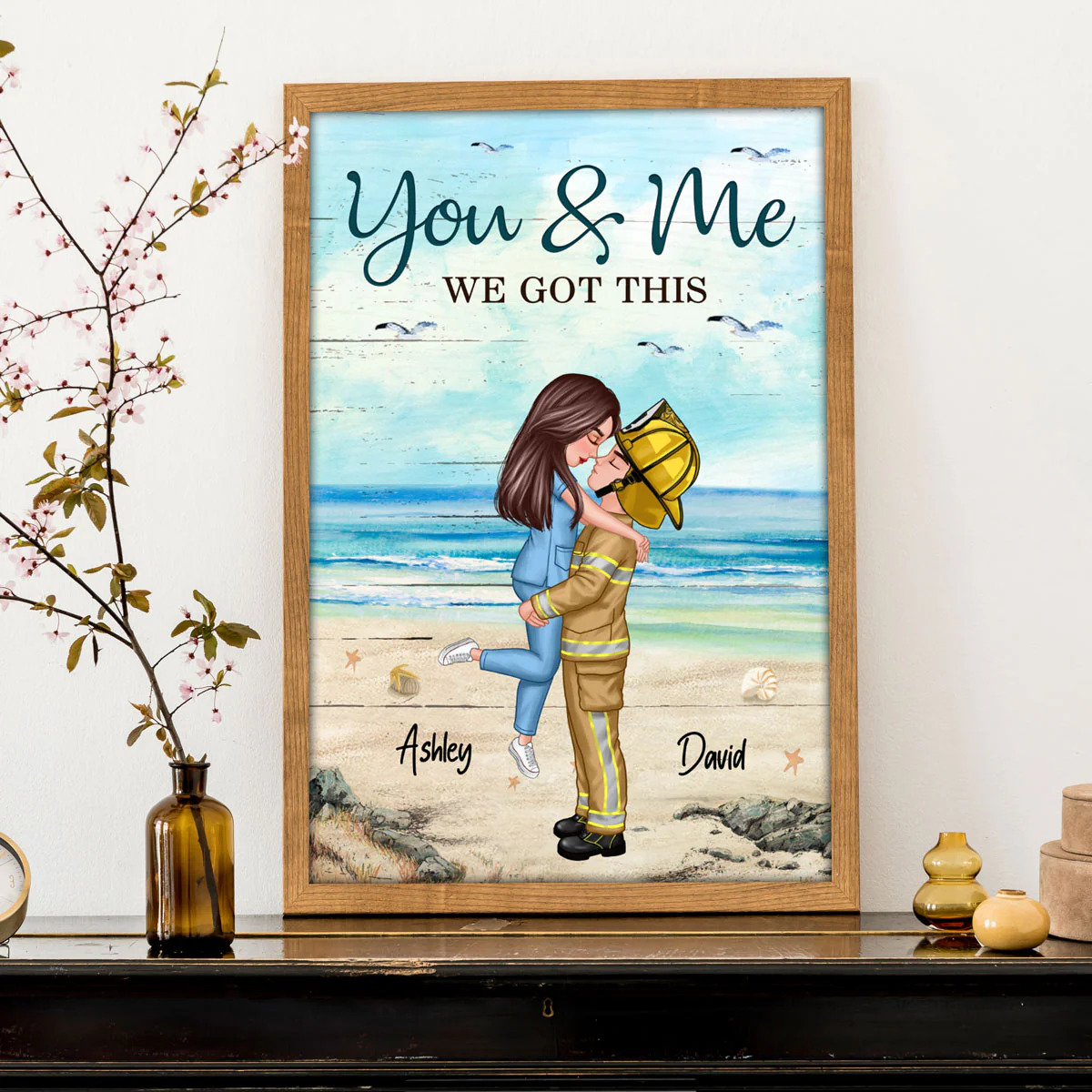 Couple Valentine‘s Day Gifts by Occupation Gift For Her Gift For Him Firefighter, Nurse, Police Officer Personalized Vertical Poster - Image 4