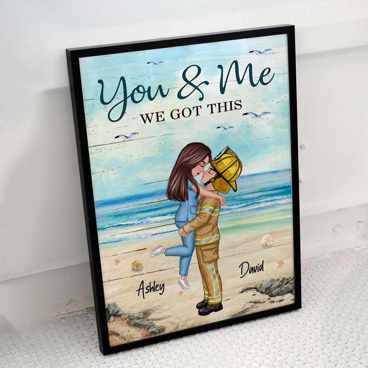Couple Valentine‘s Day Gifts by Occupation Gift For Her Gift For Him Firefighter, Nurse, Police Officer Personalized Vertical Poster - Image 6