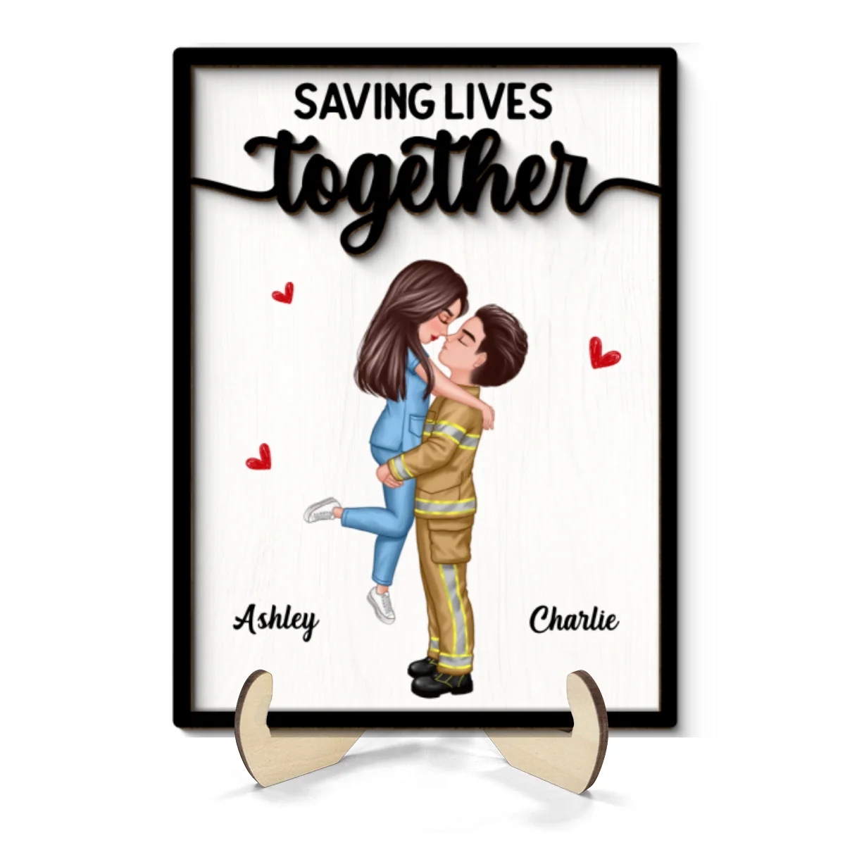 Couple Valentine‘s Day Gifts by Occupation Gift For Her Gift For Him Firefighter, Nurse, Police Officer Personalized 2-Layer Wooden Plaque - Image 8