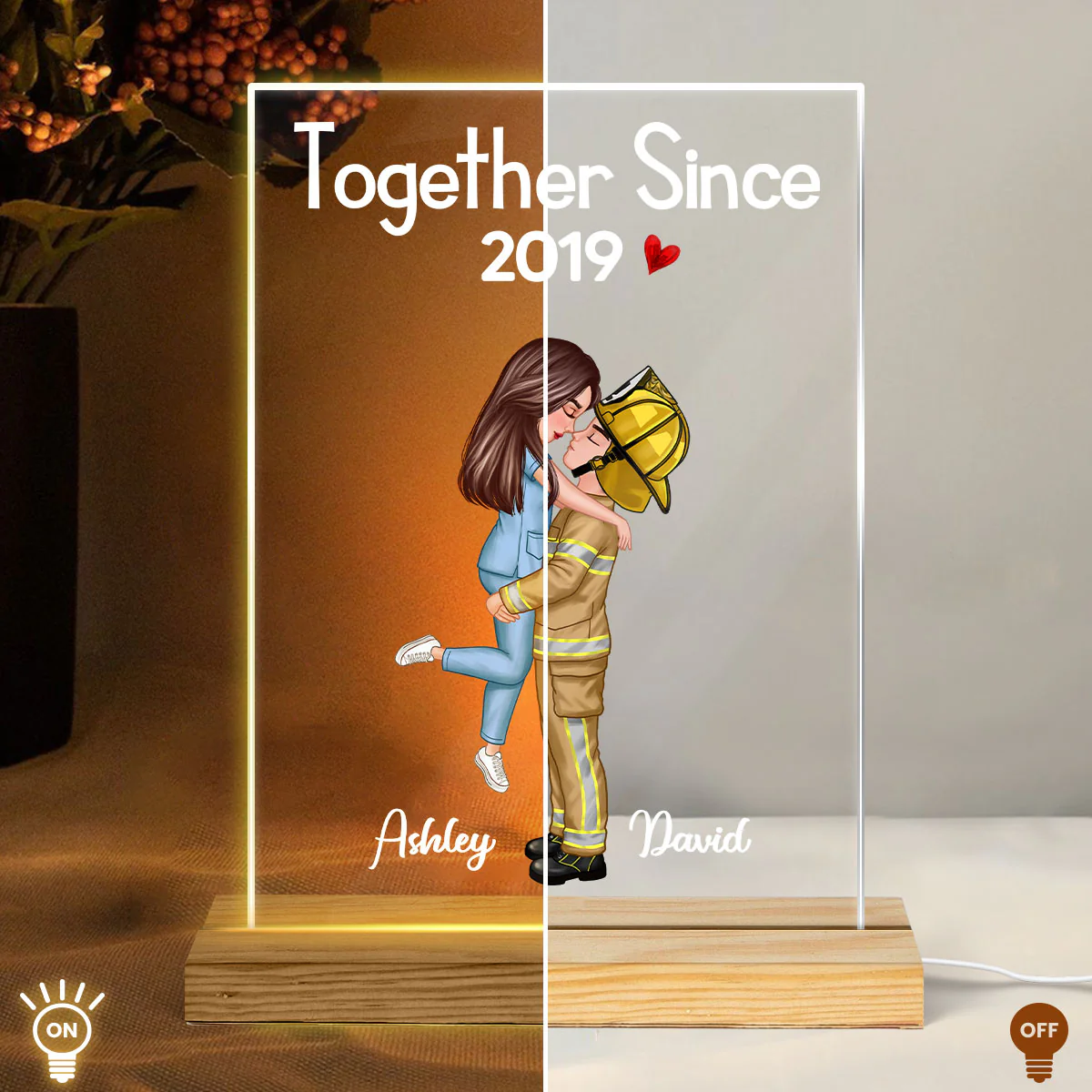 Couple Valentine‘s Day Gifts by Occupation Gift For Her Gift For Him Firefighter, Nurse, Police Officer Personalized Acrylic Plaque Warm LED Night Light - Image 4