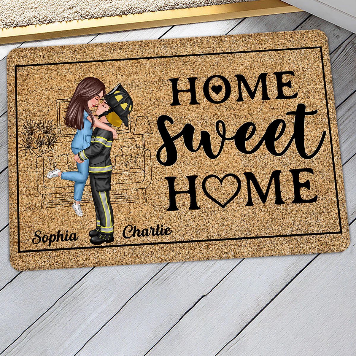 Couple Valentine‘s Day Gifts by Occupation Gift For Her Gift For Him Firefighter, Nurse, Police Officer Personalized Doormat - Image 2