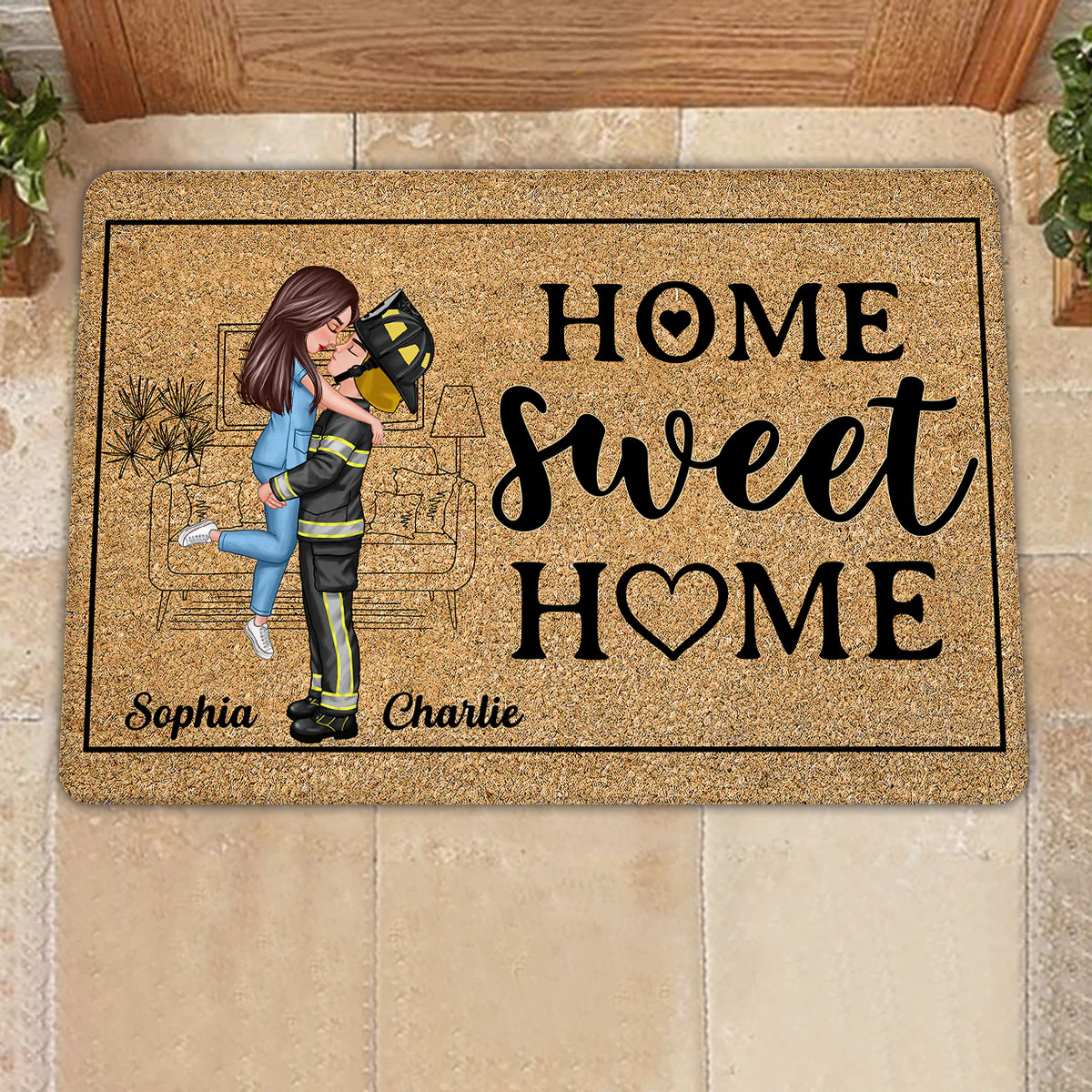Couple Valentine‘s Day Gifts by Occupation Gift For Her Gift For Him Firefighter, Nurse, Police Officer Personalized Doormat - Image 4