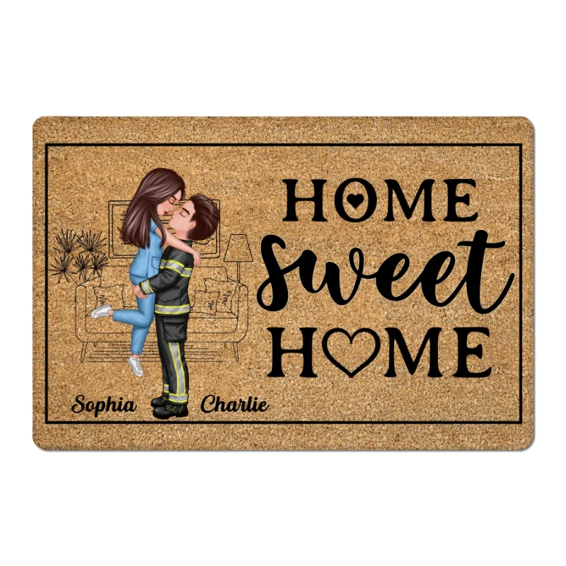 Couple Valentine‘s Day Gifts by Occupation Gift For Her Gift For Him Firefighter, Nurse, Police Officer Personalized Doormat - Image 6