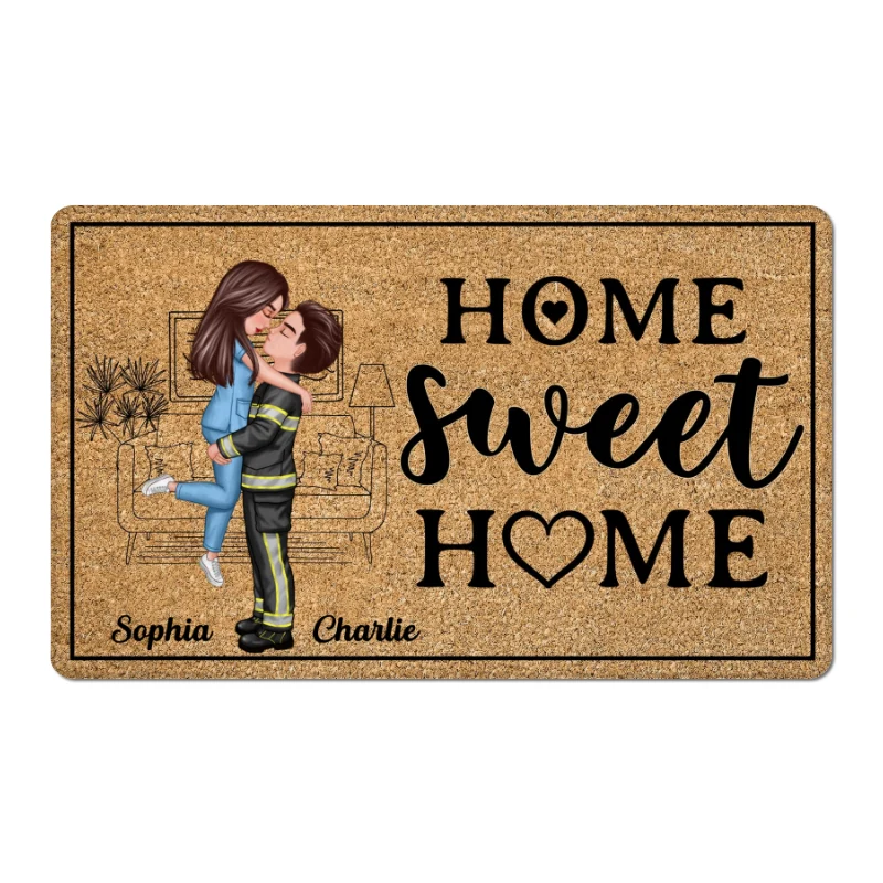 Couple Valentine‘s Day Gifts by Occupation Gift For Her Gift For Him Firefighter, Nurse, Police Officer Personalized Doormat - Image 7
