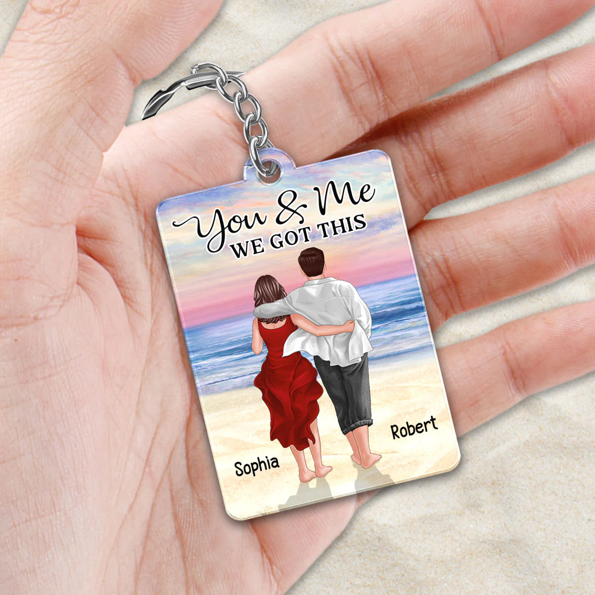 Couple Walking At Beach Back View Favorite Song Scannable QR Code Personalized Acrylic Keychain - Image 2