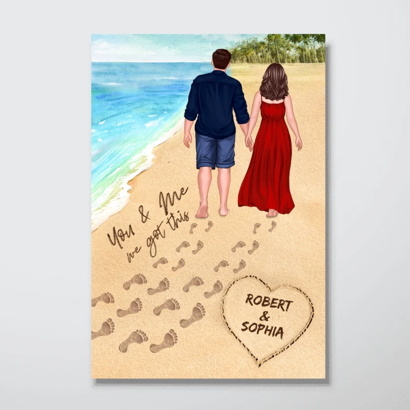 Couple Walking On Beach Footprints On Sand Personalized Vertical Poster - Image 3