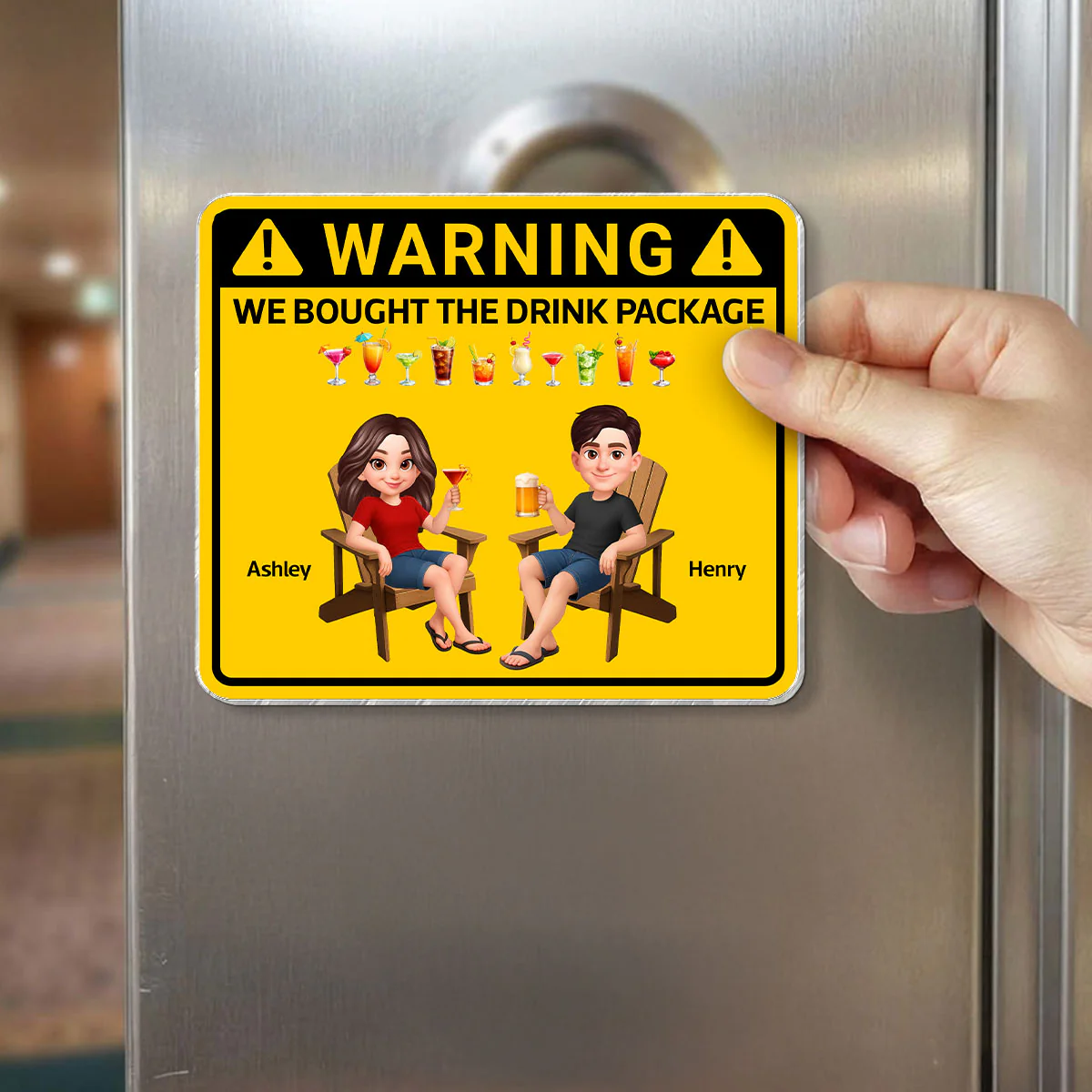 Couple Warning Caution We Bought The Drink Package - Personalized Cruise Ship Door Magnet - Funny Cruise Decorations Magnet, Summer Drink Package Cruise Magnet - Image 2