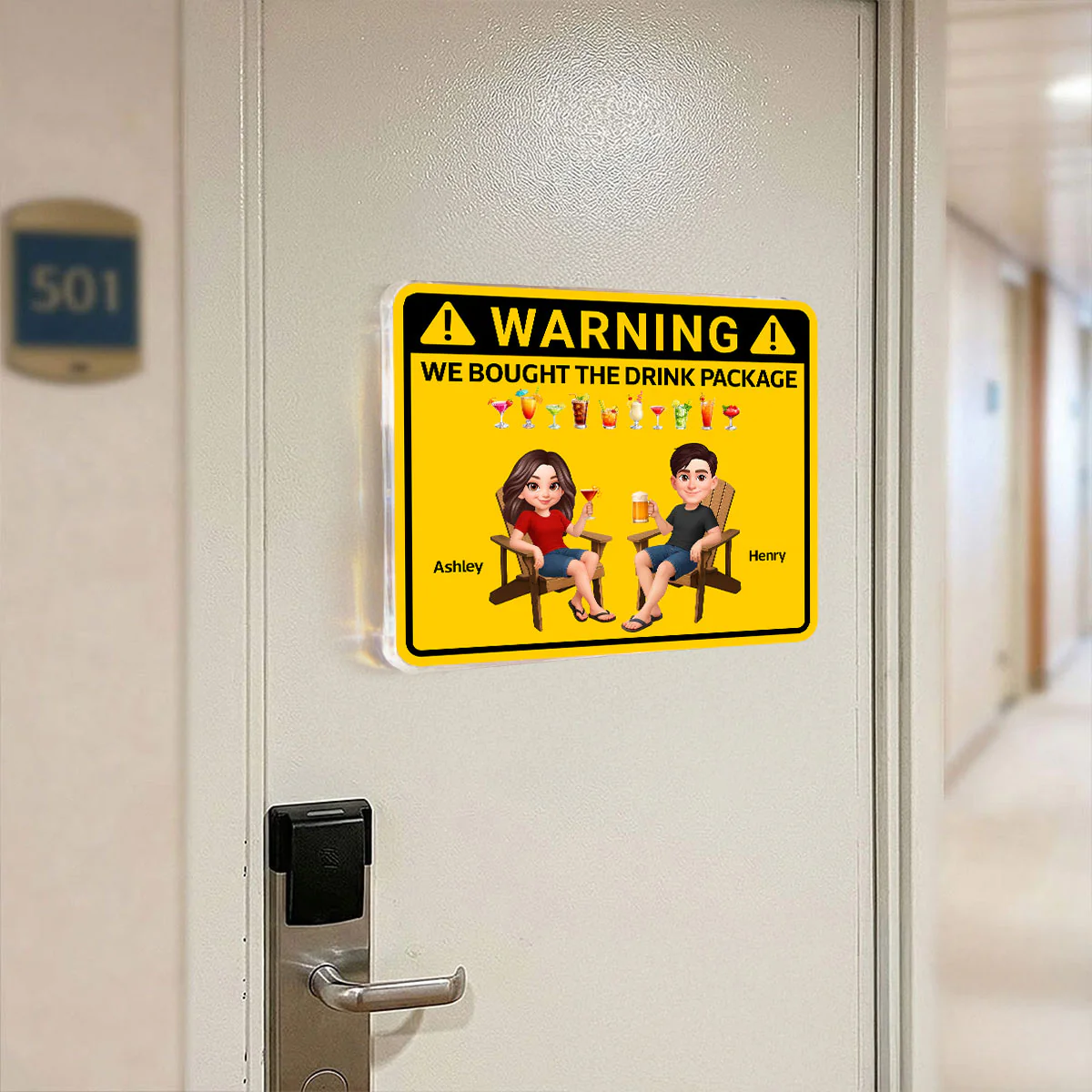 Couple Warning Caution We Bought The Drink Package - Personalized Cruise Ship Door Magnet - Funny Cruise Decorations Magnet, Summer Drink Package Cruise Magnet - Image 3
