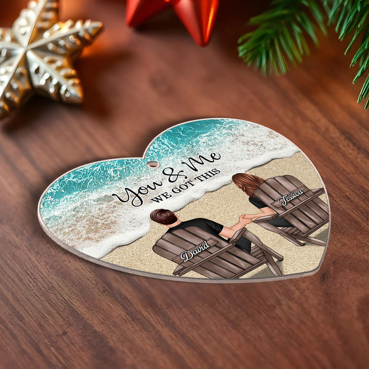 Couple We Got This Beach Landscape Personalized Heart Shaped Acrylic Ornament, Christmas Gift For Wife Husband - Image 4