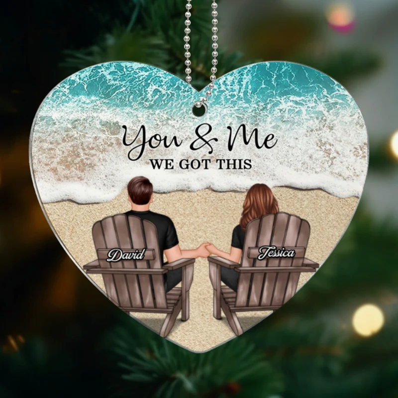 Couple We Got This Beach Landscape Personalized Heart Shaped Acrylic Ornament, Christmas Gift For Wife Husband - Image 6