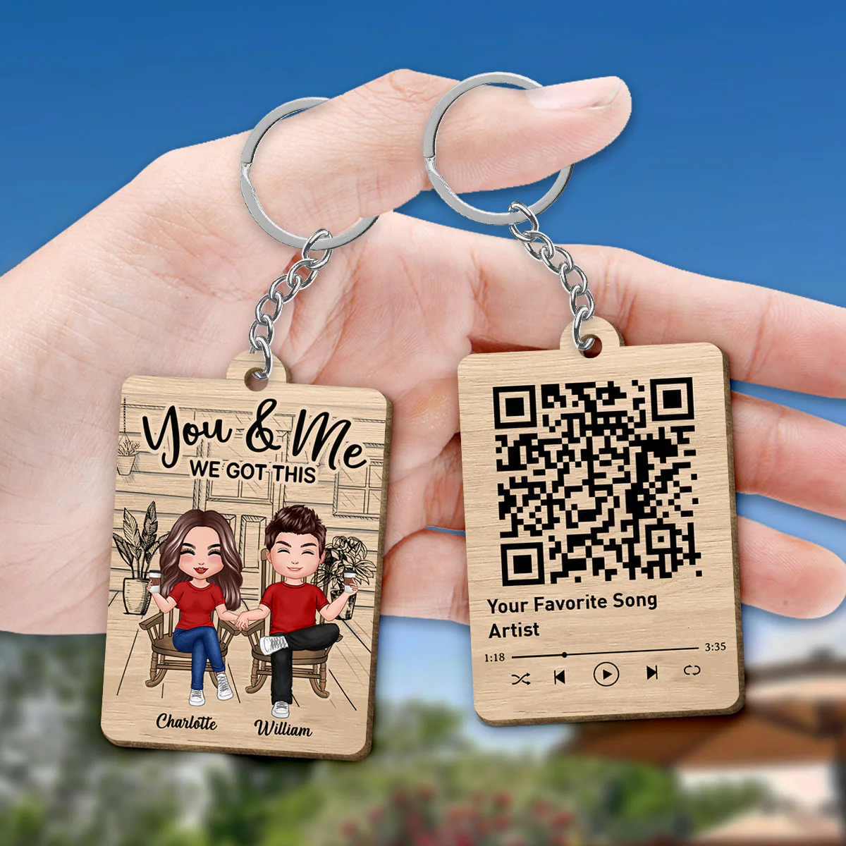 Couple We Got This Favorite Song Scannable QR Code Personalized Wooden Keychain - Image 3