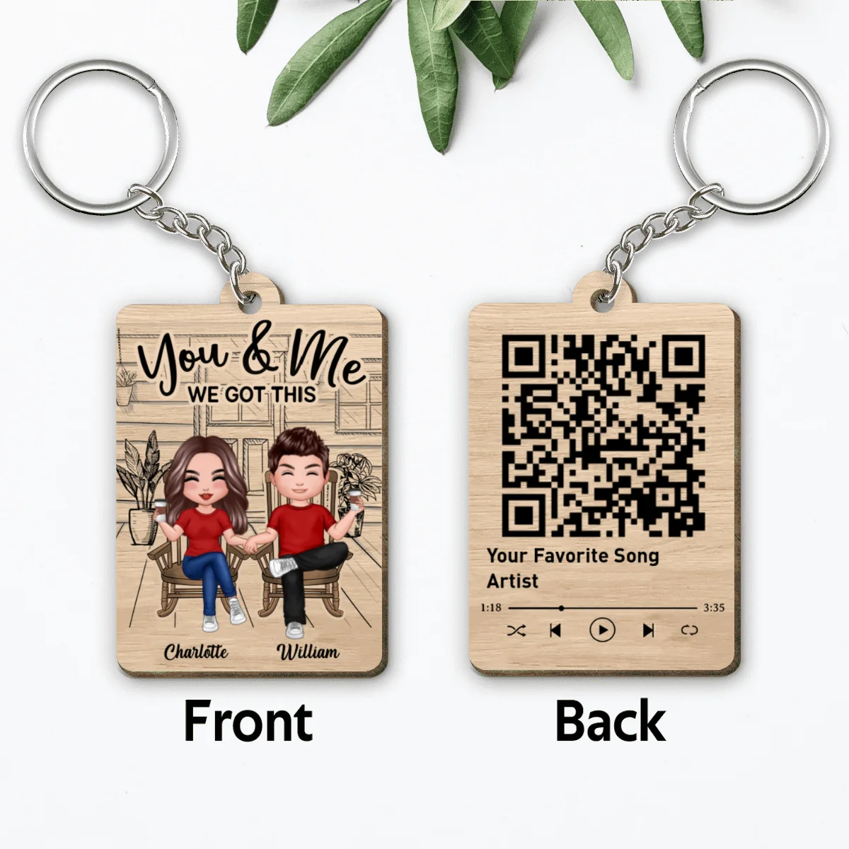 Couple We Got This Favorite Song Scannable QR Code Personalized Wooden Keychain - Image 4