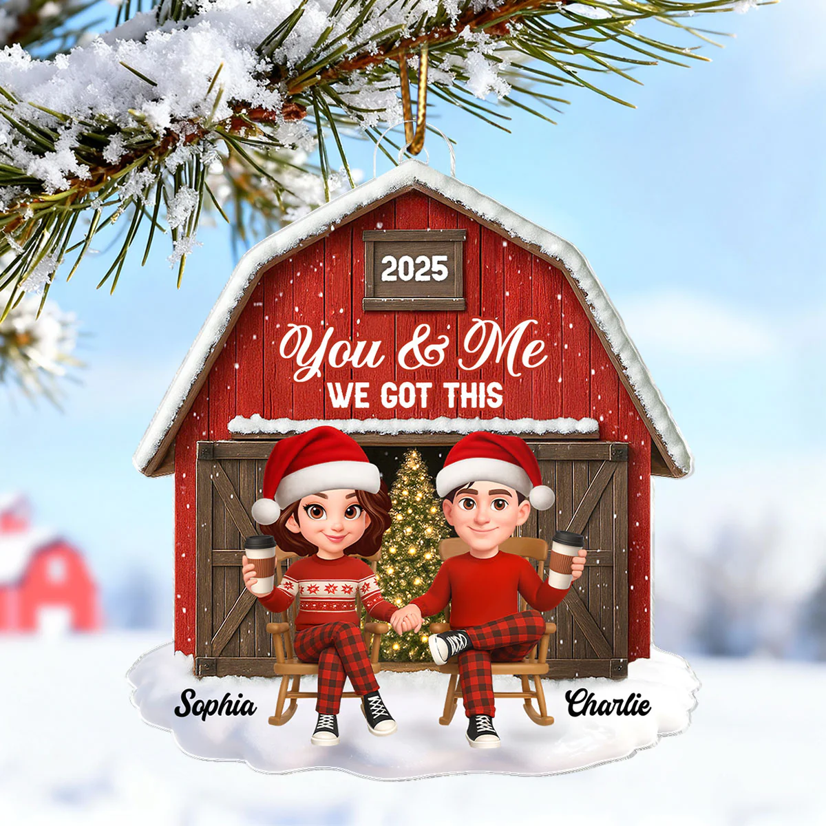 Couple We Got This Rustic Farmhouse - Personalized Acrylic Ornament - Christmas Gift for him, for her - Image 5