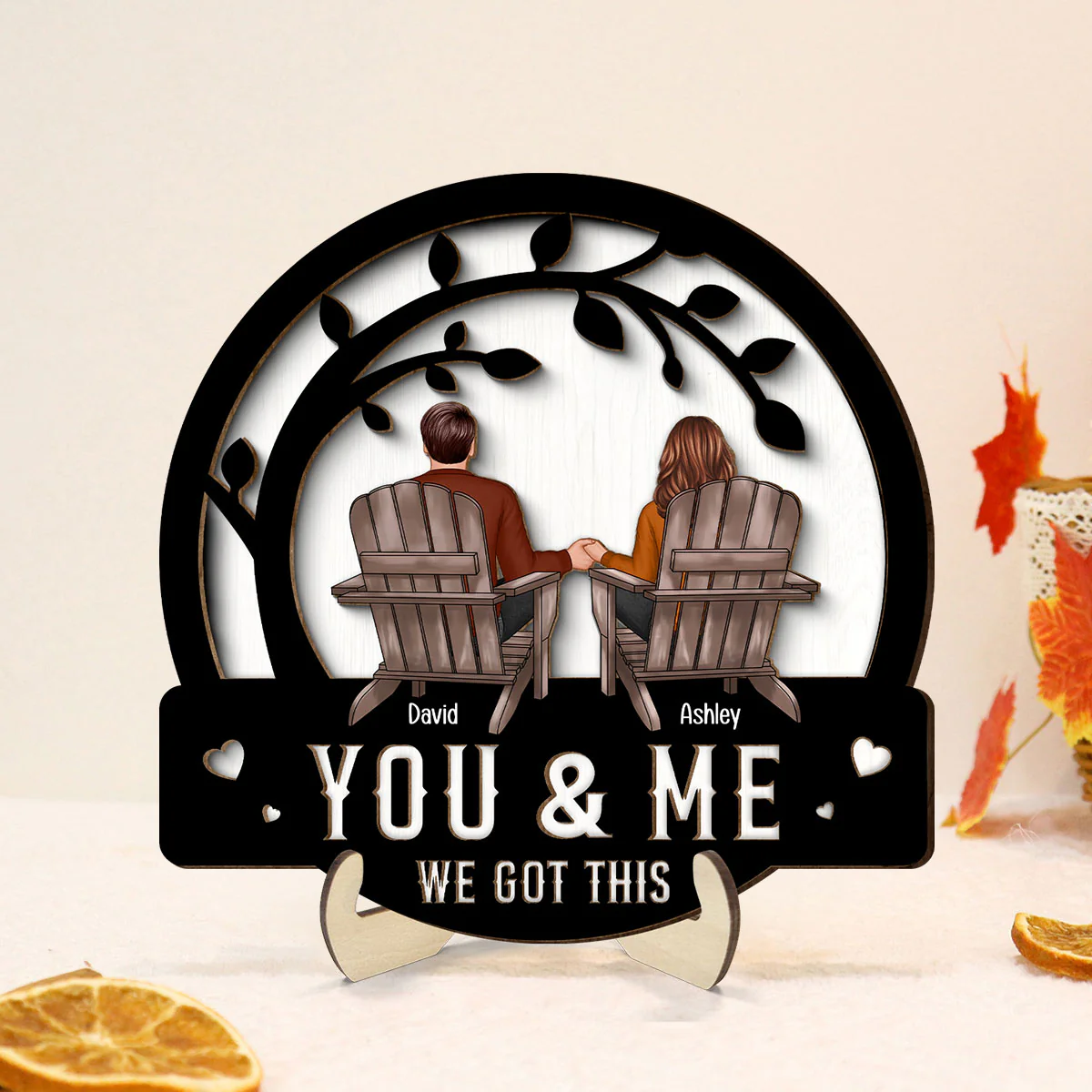 Couple We Got This Sitting Back View Under Tree Personalized 2-Layer Wooden Plaque
