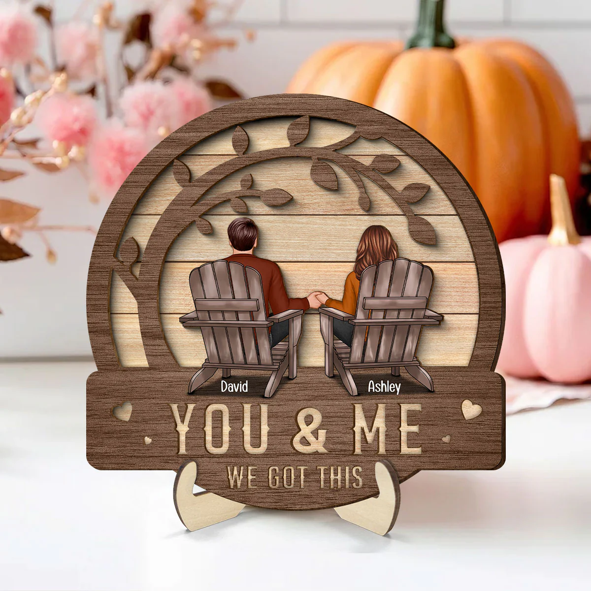 Couple We Got This Sitting Back View Under Tree Personalized 2-Layer Wooden Plaque - Image 6
