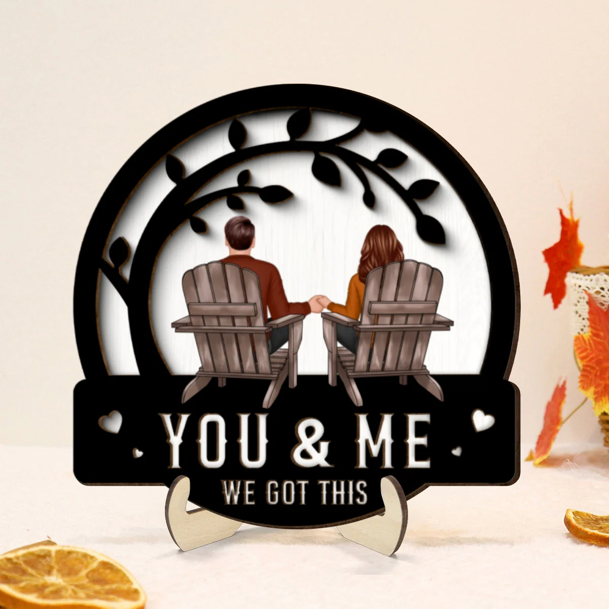 Couple We Got This Sitting Back View Under Tree Personalized 2-Layer Wooden Plaque - Image 9