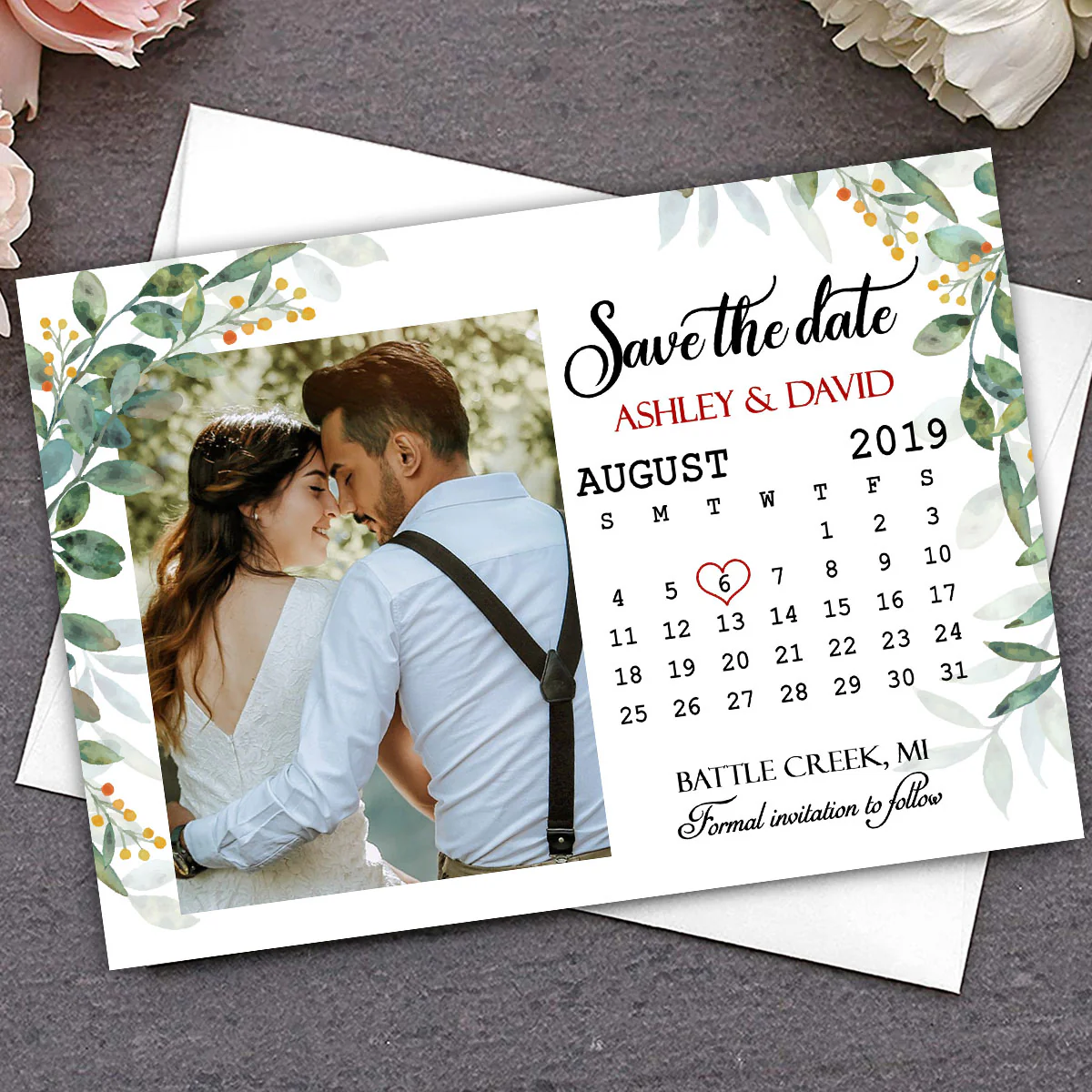 Couple Wedding Invitation Calendar Save The Date Personalized Postcard - Image 2