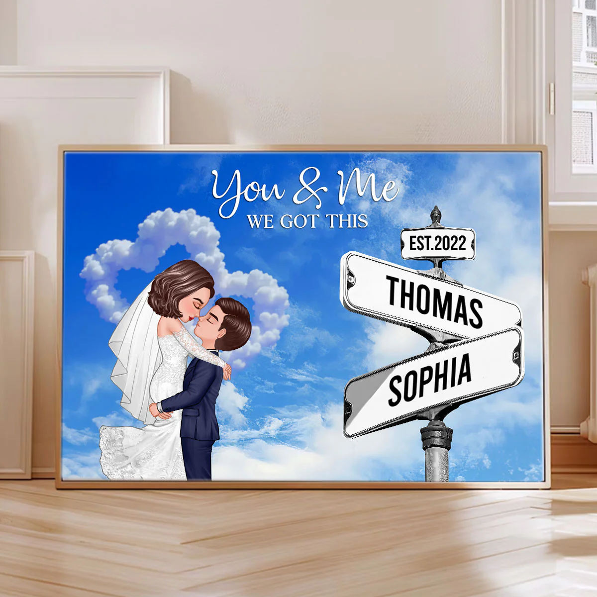 Couple Wedding Personalized Crossroads Sign Couple's Name And Date On Street Sign Poster, Anniversary Gift, Wedding Gift, Gift For Couple, For Him, For Her