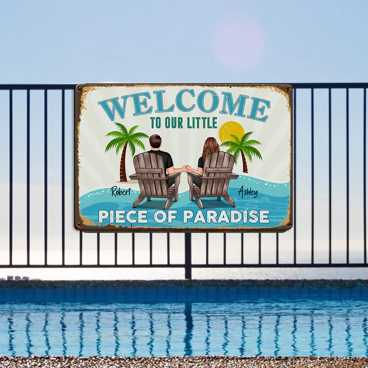 Couple Welcome To Our Little Piece of Paradise Personalized Metal Sign - Image 11