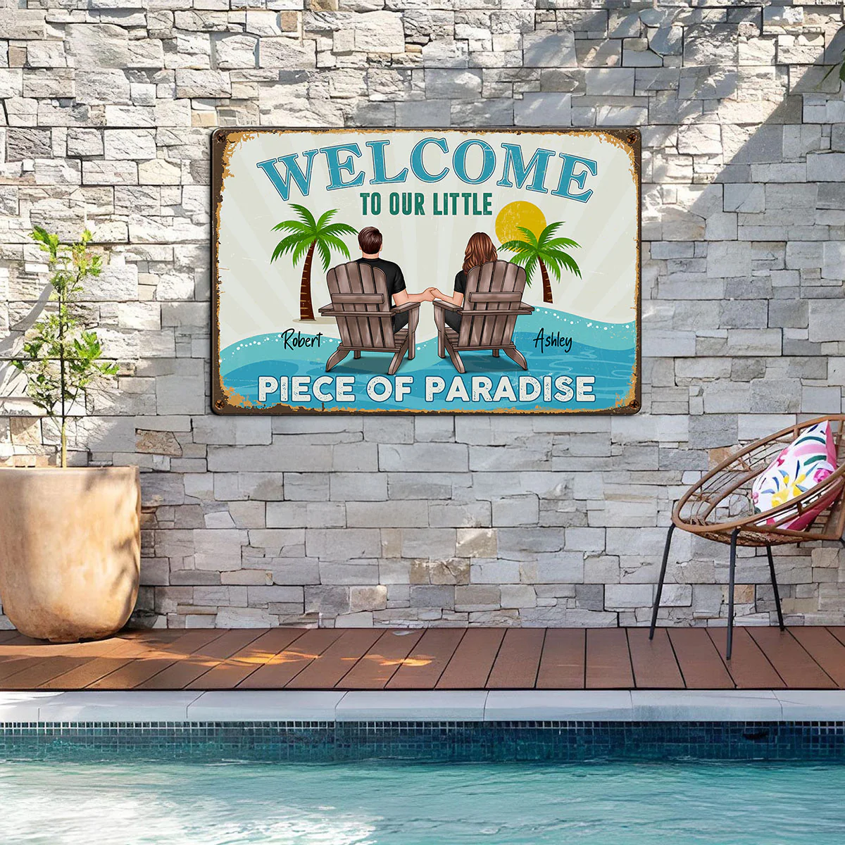 Couple Welcome To Our Little Piece of Paradise Personalized Metal Sign - Image 15