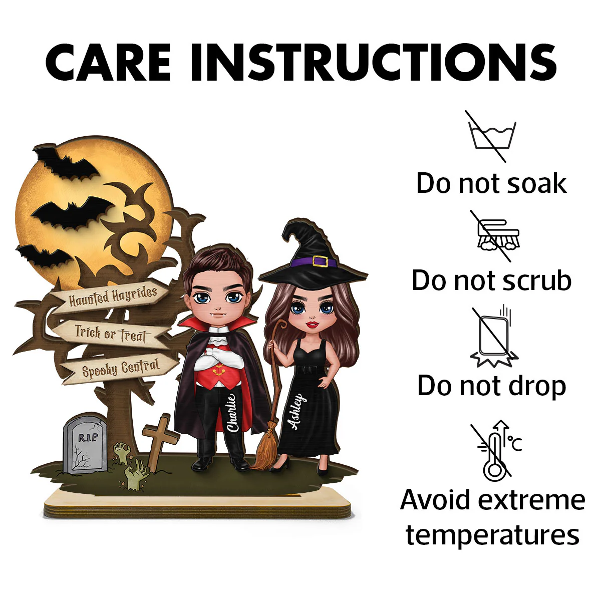 Couple With Moon Bat Tree Halloween Tabletop Tiered Tray Decor Personalized 2-Layer Standing Wooden Plaque - Image 7