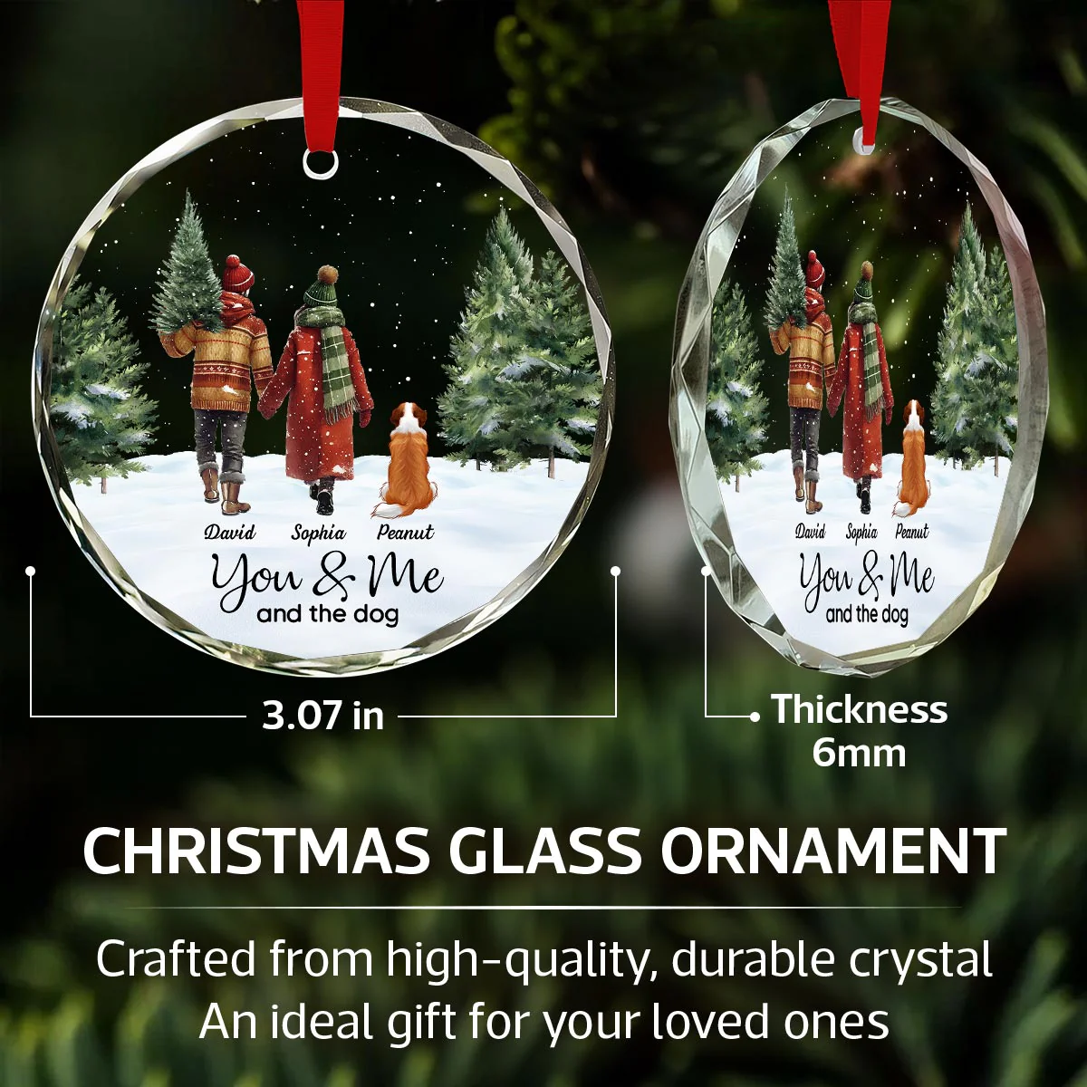 Couple You & Me And The Dog In Snowy Christmas Personalized Glass Ornament - Image 8