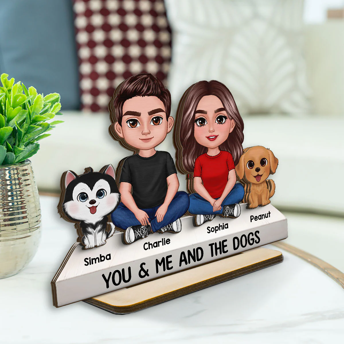 Couple You & Me And The Dogs Cats Personalized 2-Layer Standing Wooden Plaque, Heartfelt Gift Gift For Her, For Wife - Image 4