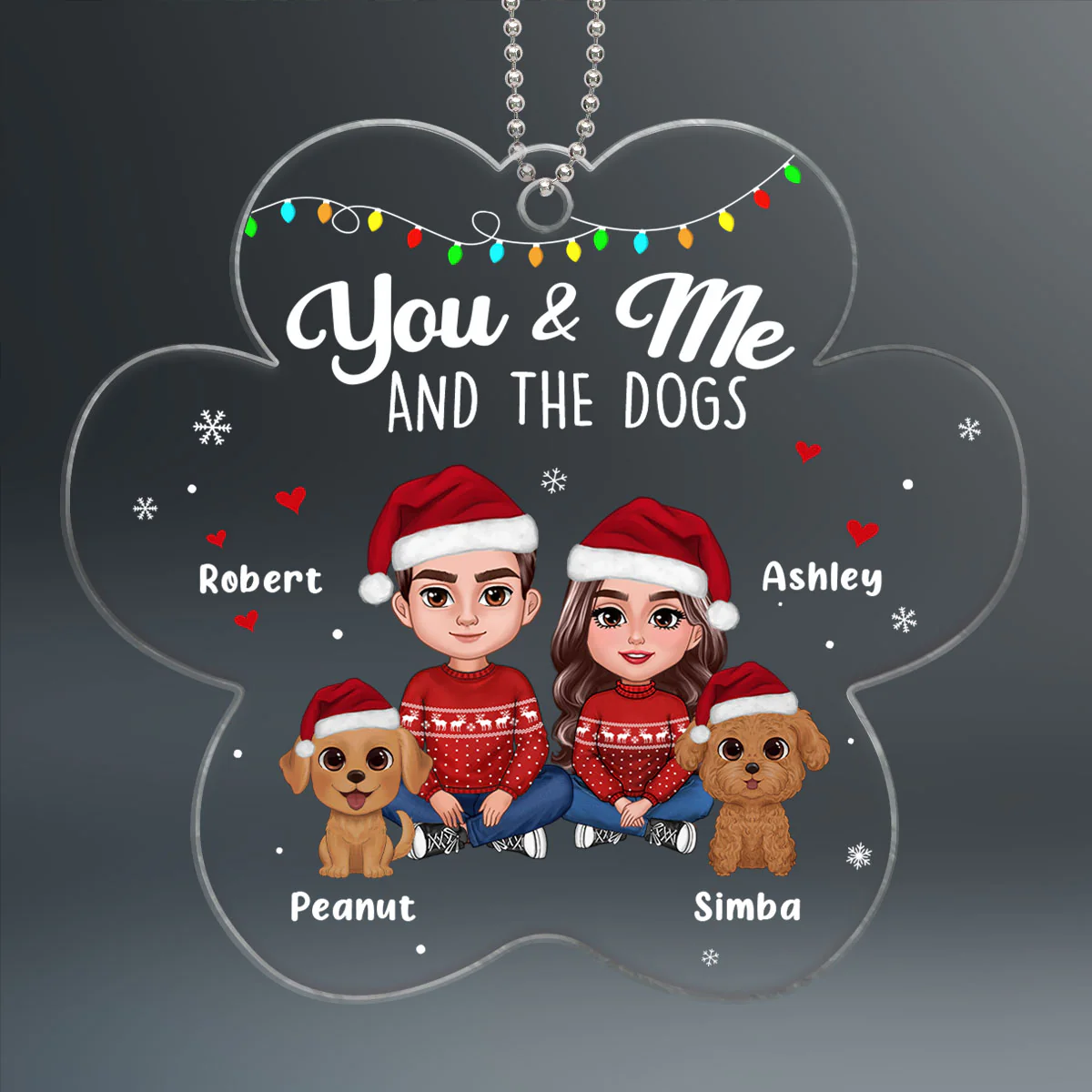 Couple You & Me And The Dogs Paw Shape Christmas Personalized Acrylic Ornament - Image 2