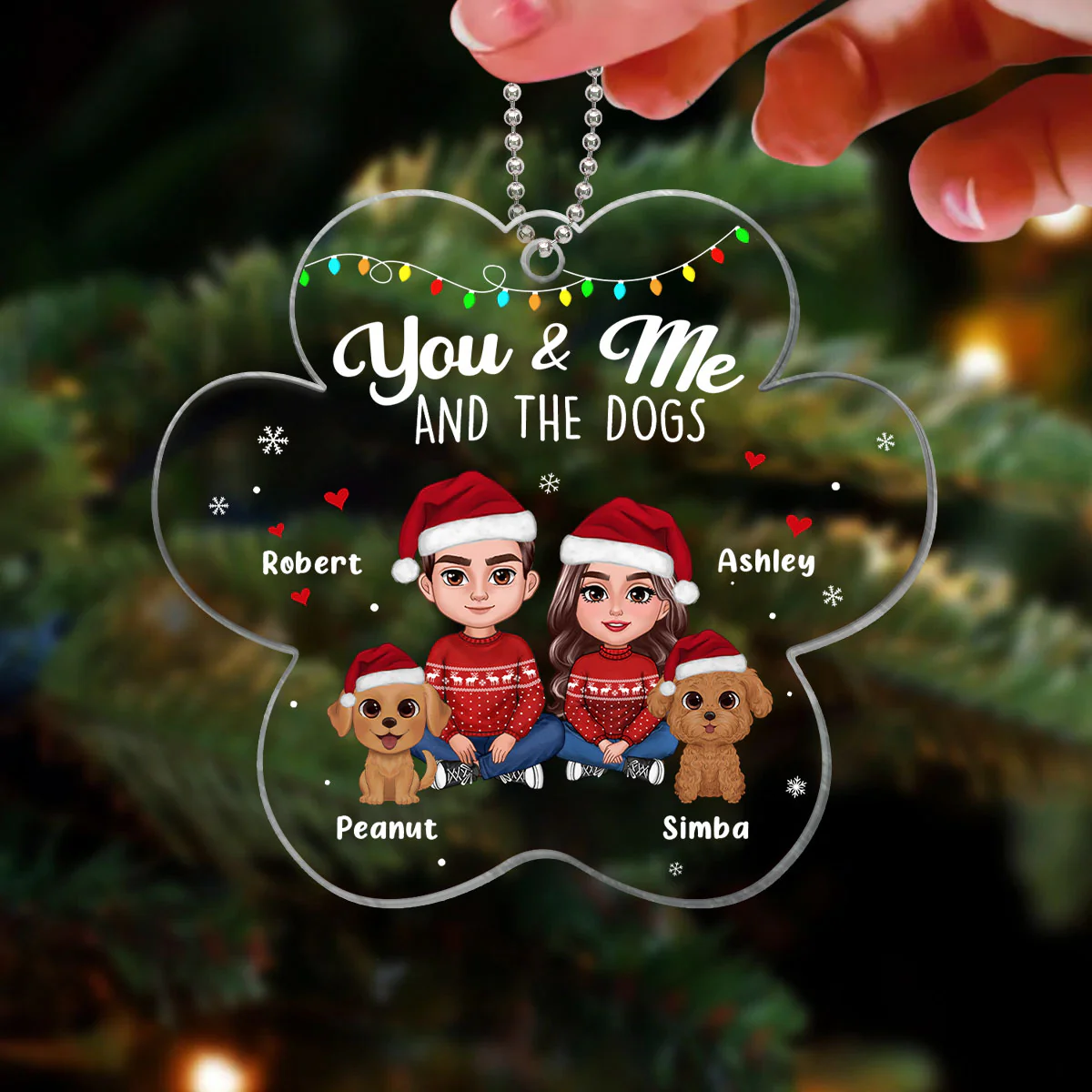 Couple You & Me And The Dogs Paw Shape Christmas Personalized Acrylic Ornament - Image 3