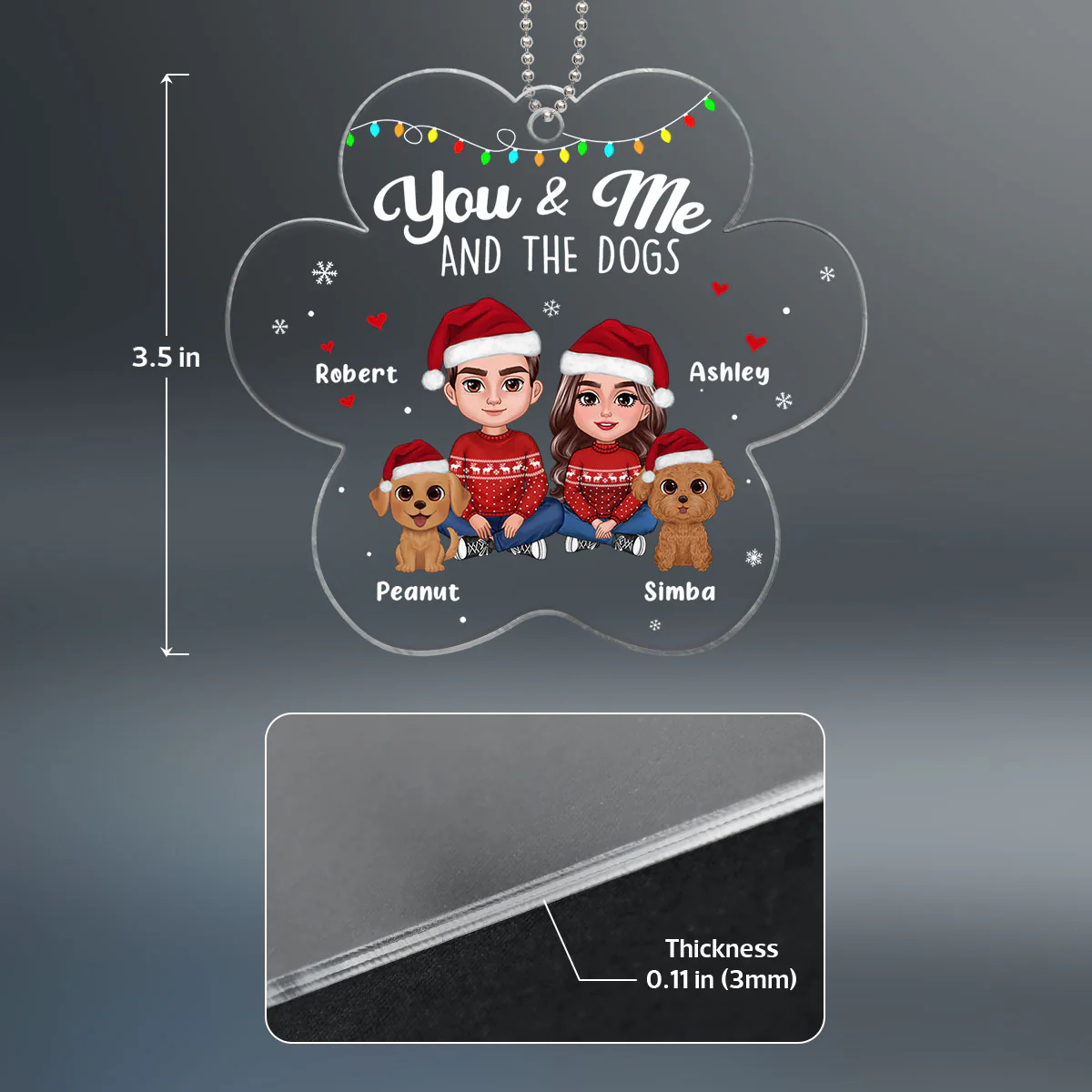 Couple You & Me And The Dogs Paw Shape Christmas Personalized Acrylic Ornament - Image 4