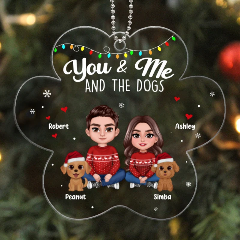 Couple You & Me And The Dogs Paw Shape Christmas Personalized Acrylic Ornament - Image 5