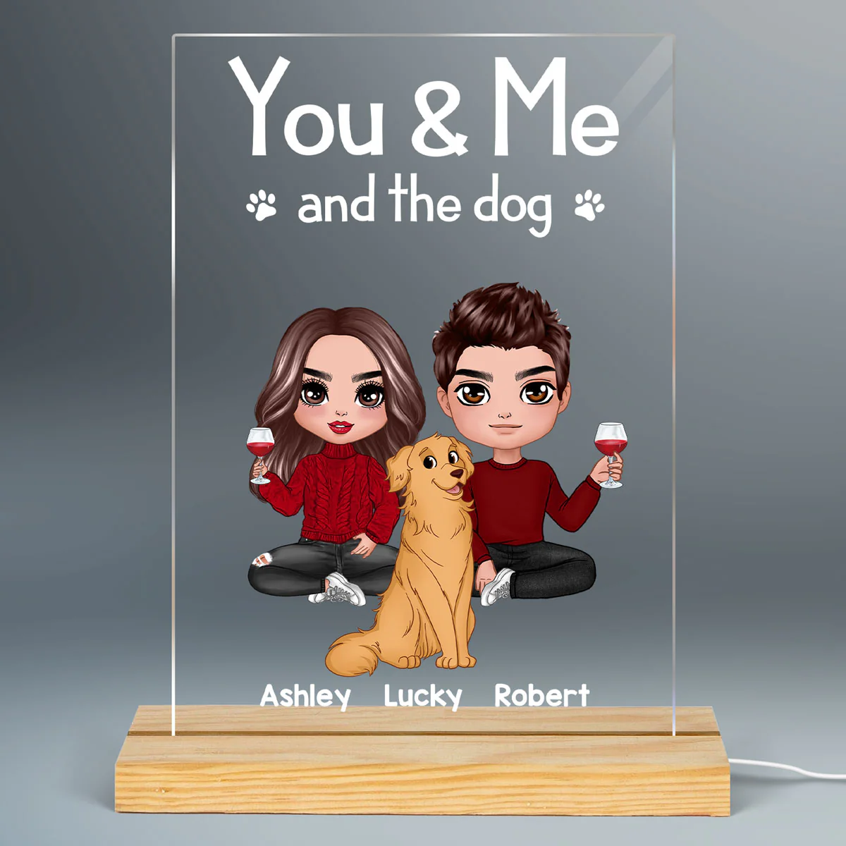 Couple You Me The Dogs Gift For Him Gift For Her Personalized Rectangle Acrylic Plaque LED Lamp Night Light - Image 2