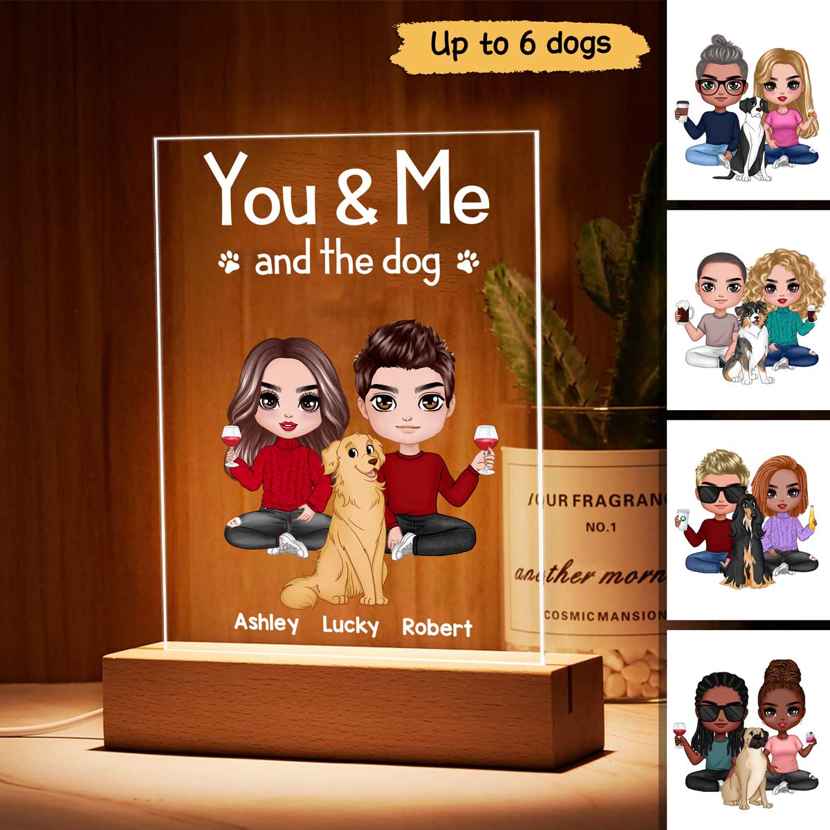 Couple You Me The Dogs Gift For Him Gift For Her Personalized Rectangle Acrylic Plaque LED Lamp Night Light - Image 3