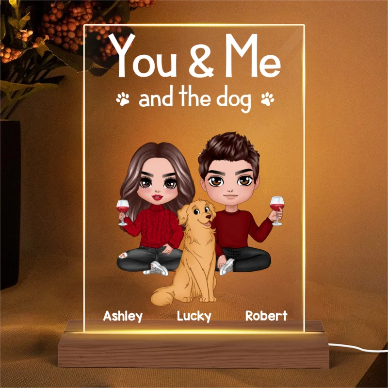 Couple You Me The Dogs Gift For Him Gift For Her Personalized Rectangle Acrylic Plaque LED Lamp Night Light - Image 4