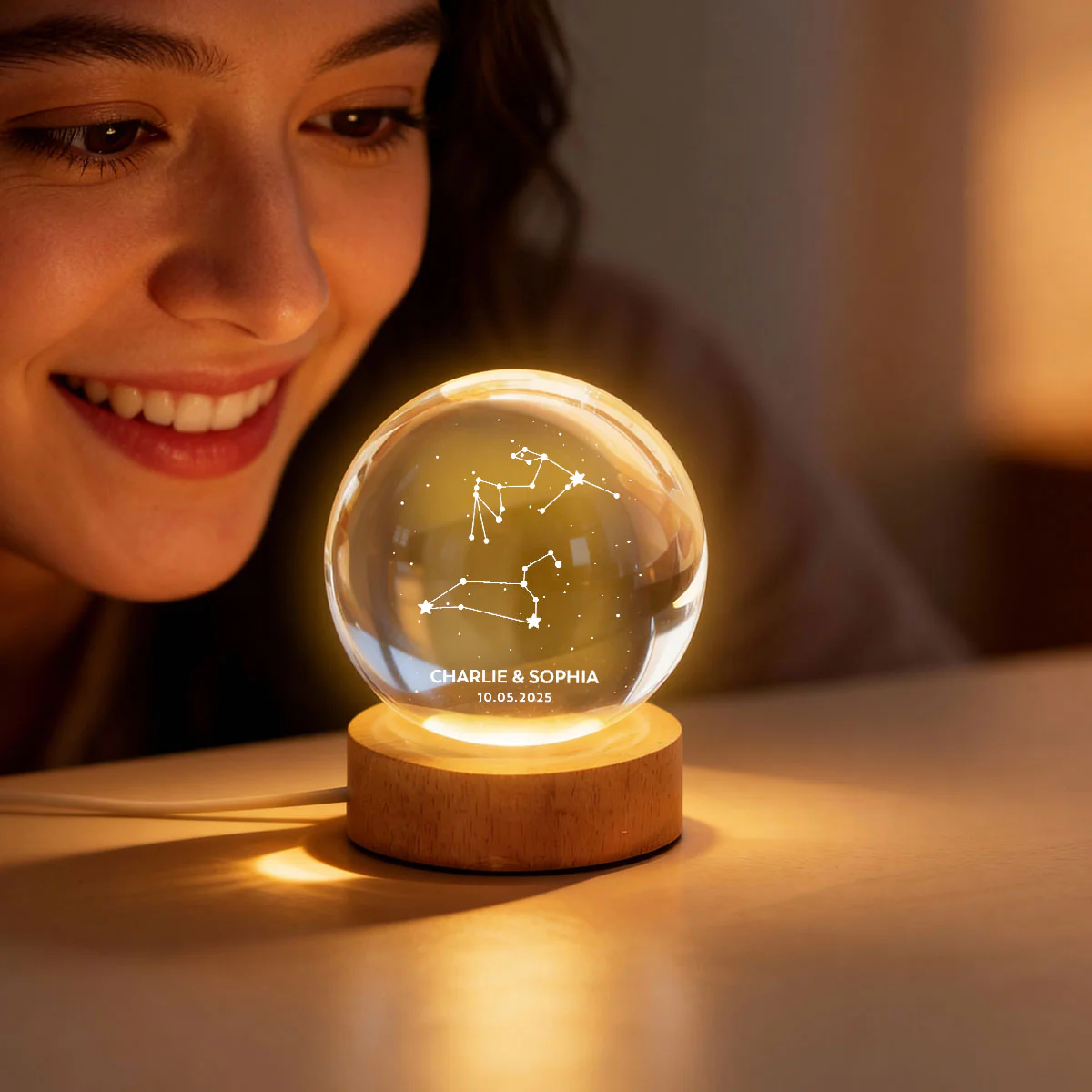 Couple Zodiac Constellation Astrology Star Sign Art - Personalized Crystal Ball LED Night Light - Gift For Couple - Image 11