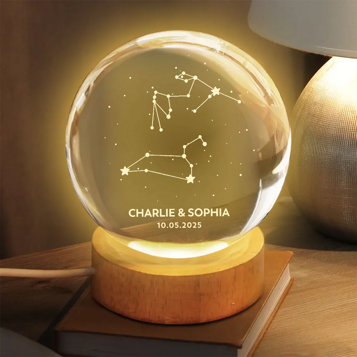 Couple Zodiac Constellation Astrology Star Sign Art - Personalized Crystal Ball LED Night Light - Gift For Couple - Image 6