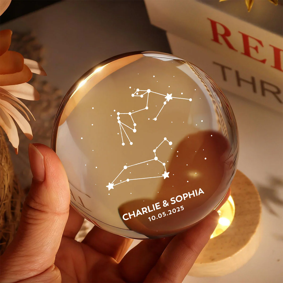 Couple Zodiac Constellation Astrology Star Sign Art - Personalized Crystal Ball LED Night Light - Gift For Couple - Image 7