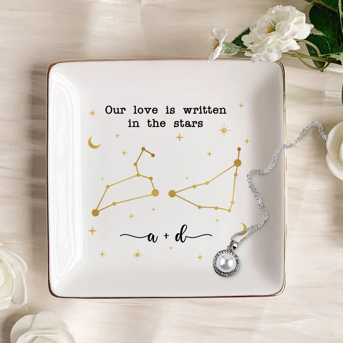 Couple Zodiac Sign Personalized Dish Jewelry, Gift for Her, Wedding Gift, Engagement Gift - Image 2