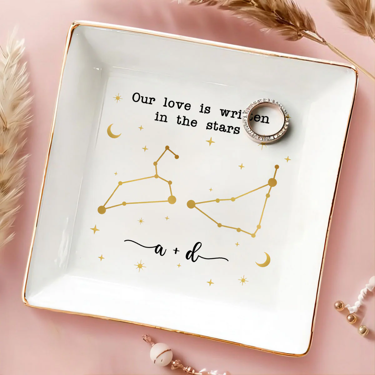 Couple Zodiac Sign Personalized Dish Jewelry, Gift for Her, Wedding Gift, Engagement Gift - Image 4