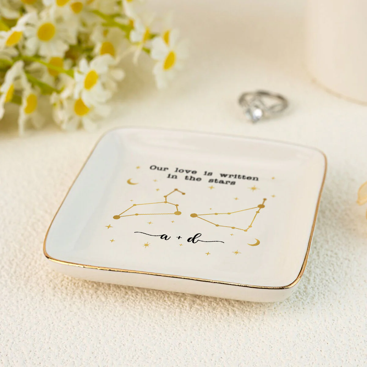 Couple Zodiac Sign Personalized Dish Jewelry, Gift for Her, Wedding Gift, Engagement Gift - Image 6