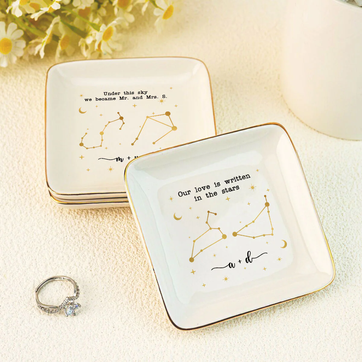 Couple Zodiac Sign Personalized Dish Jewelry, Gift for Her, Wedding Gift, Engagement Gift - Image 8