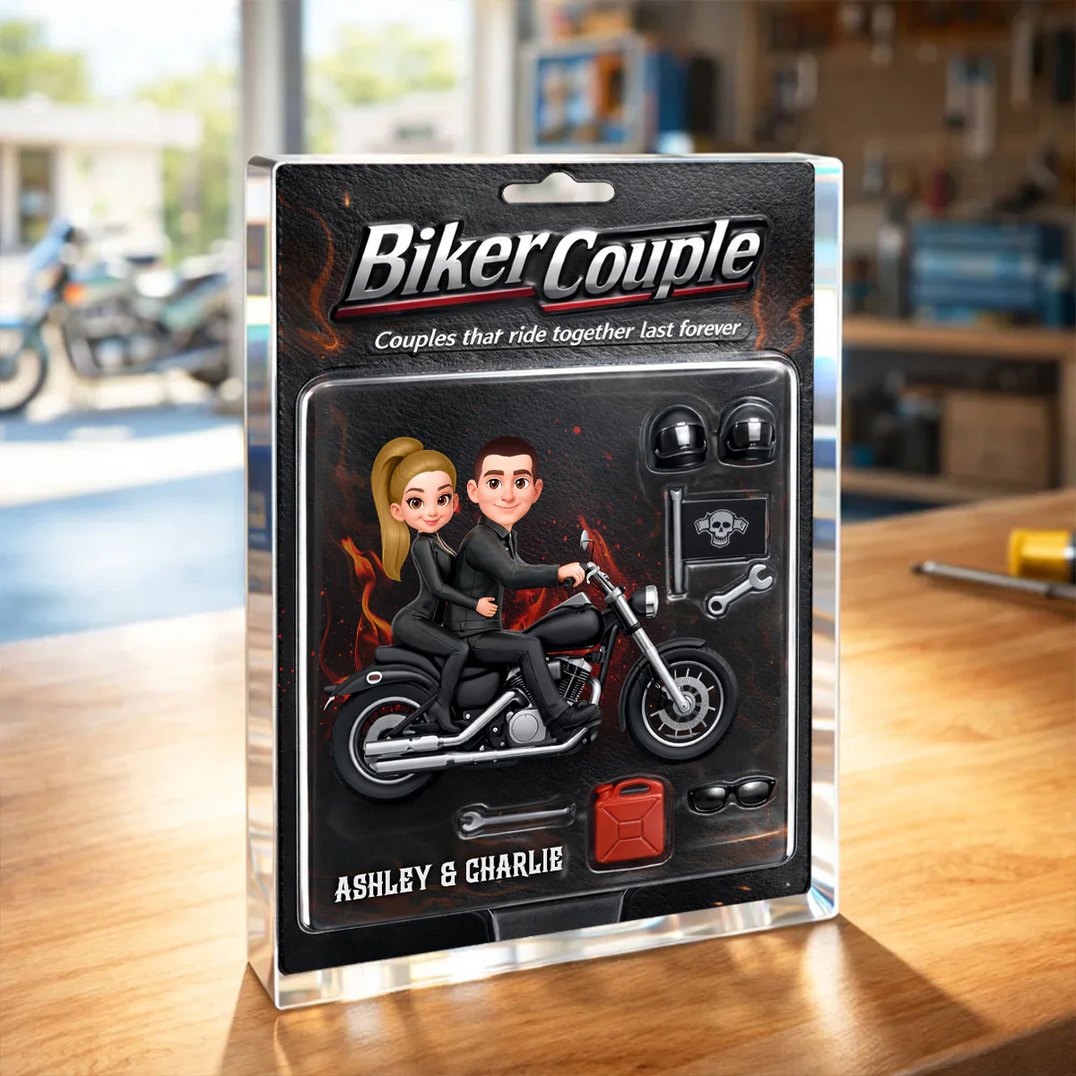 Couples That Ride Together Last Forever, Custom Action Figure Biker Couple - Personalized Acrylic Block Plaque - Image 4