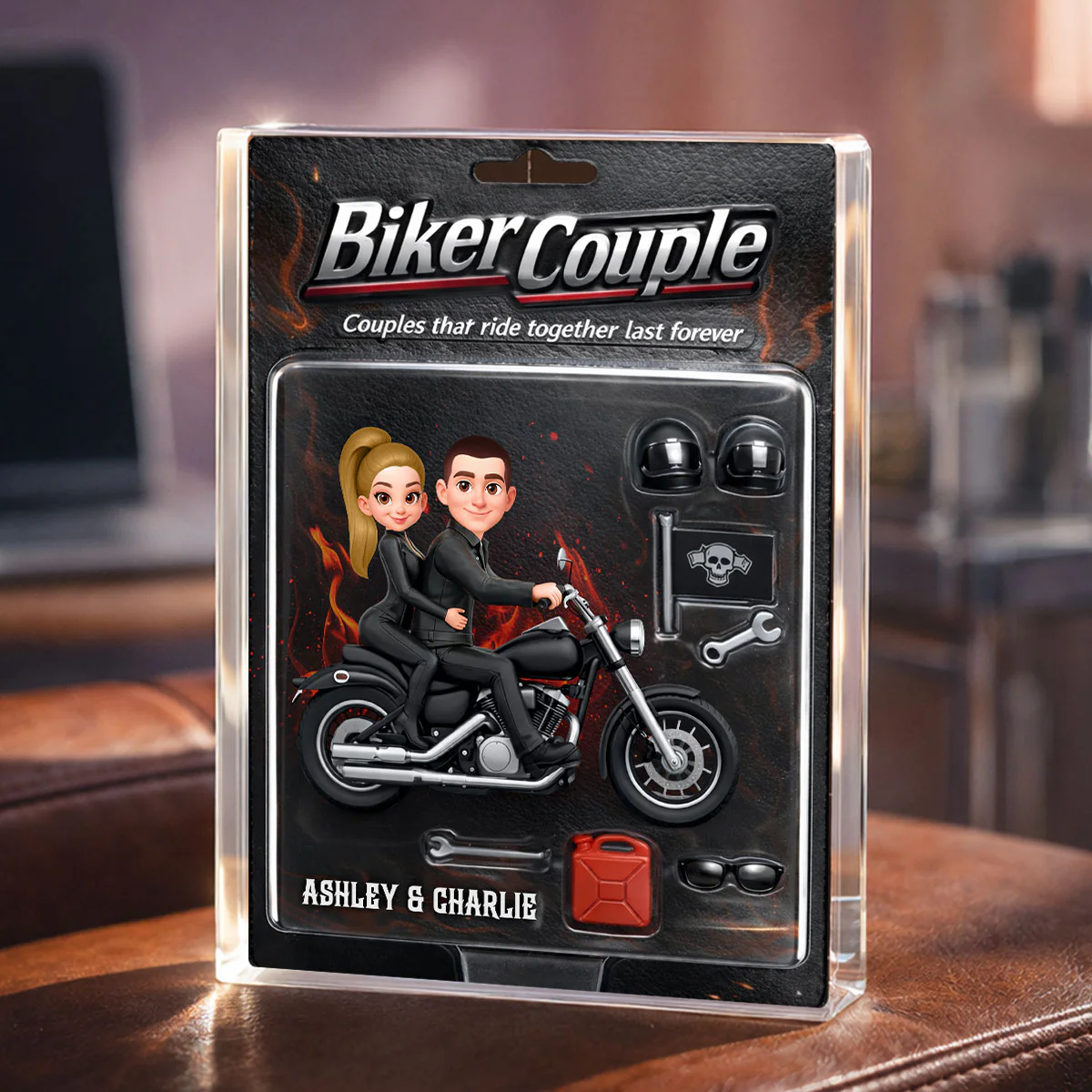 Couples That Ride Together Last Forever, Custom Action Figure Biker Couple - Personalized Acrylic Block Plaque - Image 7