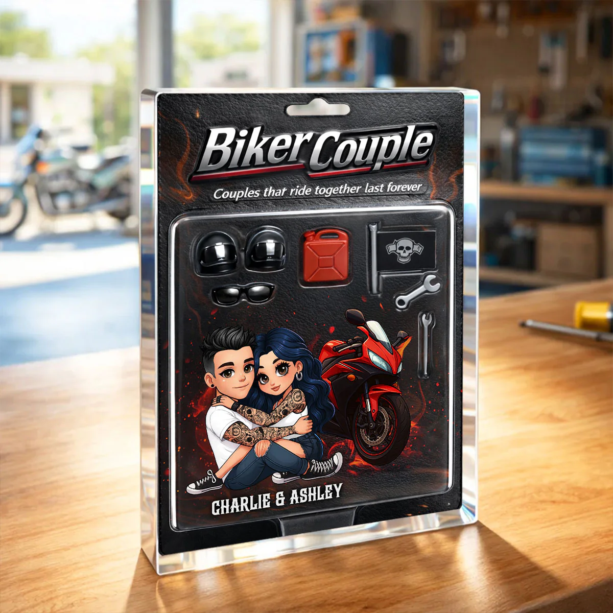 Couples That Ride Together Last Forever, Custom Action Figure Biker Couple - Personalized Acrylic Block Plaque - Image 4