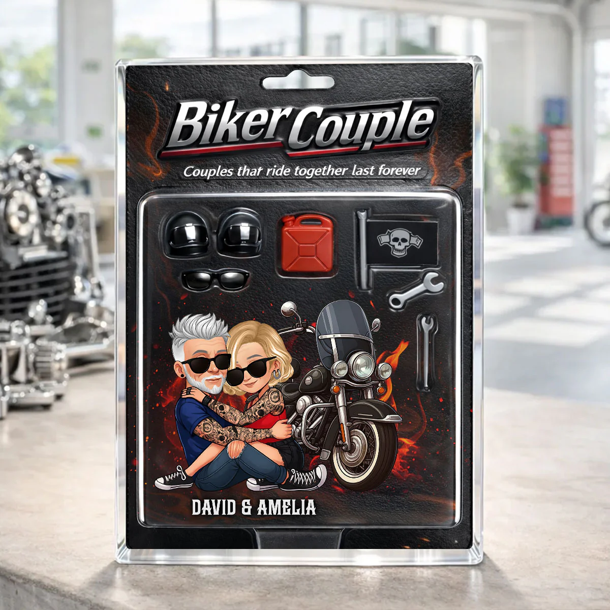 Couples That Ride Together Last Forever, Custom Action Figure Biker Couple - Personalized Acrylic Block Plaque - Image 5