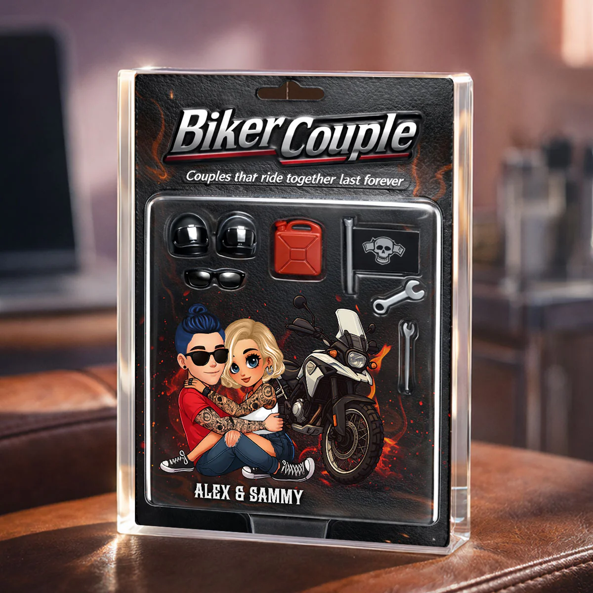 Couples That Ride Together Last Forever, Custom Action Figure Biker Couple - Personalized Acrylic Block Plaque - Image 7
